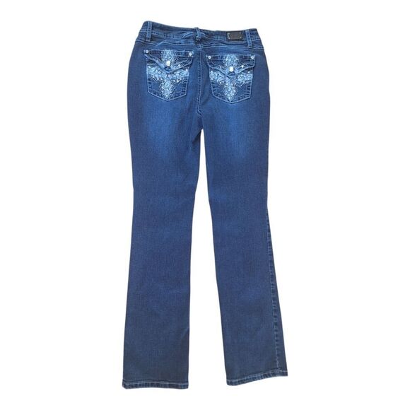 EARL Jeans Bling Slim Boot Y2K Stretch Denim Rhinestones Lace size 6 Embellished - Picture 2 of 15